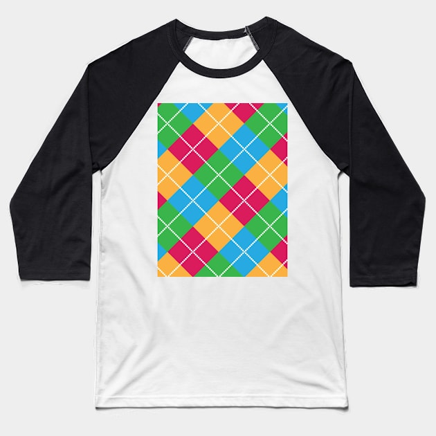 Colourful Grids with White Dots Stripes Baseball T-Shirt by MarjanShop